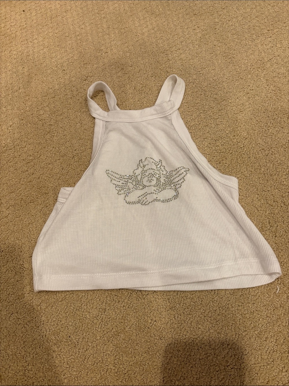 Boys lie White Ribbed Angel Graphic Crop Tank